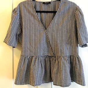 Madewell Crossover Peplum Top in Textured Gingham Check